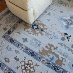 Silver Gray Oushak Rugs | Modern Hand Knotted Wool Area Rug | Turkish Rugs - Picture 1 of 9