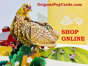 Origami Pop Cards Golden Hen Chicken 3D Pop Up Greeting Card Birthday Animal Fun - Picture 1 of 12
