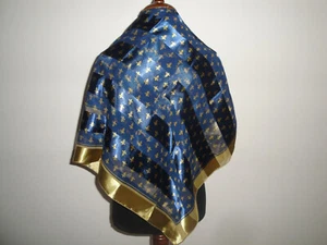 FUORI TUTTO! foulard vintage in raso non di seta fondo blu e oro - 101x102cm - Foto 1 di 12