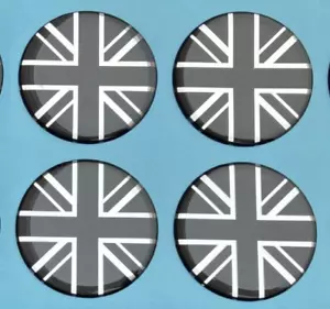 Adesivo/decalcomania 4x40mm diametro UNION JACK FLAG CROMO E NERO - GEL CUPOLA LUCIDO - Foto 1 di 2