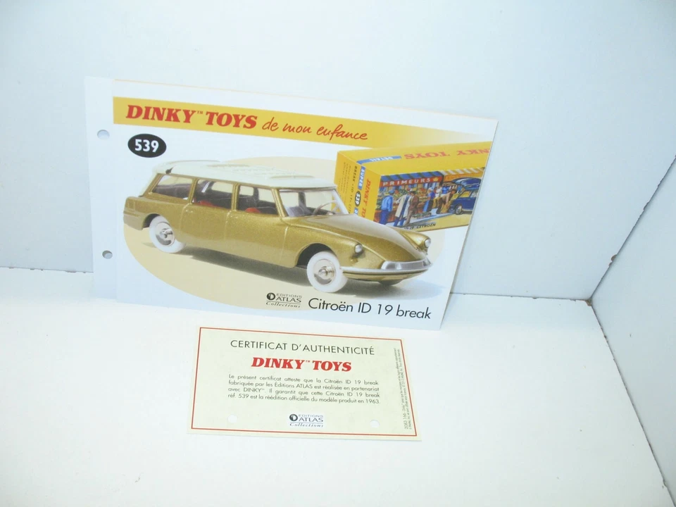 1 Card + Cert. Dinky Toys Atlas Repro Ref 539, Citroen ID 19 Break - Image 1 of 1