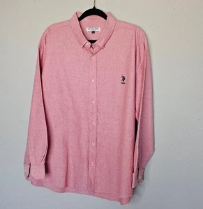 US Polo Assn Mens Pink Long Sleeve Button Collar Dress Shirt Size 2XL - Picture 1 of 10