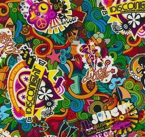 Pellicola stampa trasferimento acqua anni 80 hippie colorata - larghezza 50 cm - Foto 1 di 3
