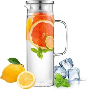 Glass Pitcher with Lid, 1000Ml/34Oz Glass Water Carafe with Handle, Water Pitche - Picture 1 of 7