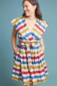 Anthropologie Maeve Cricket Club Fit & Flare Dress Gingham Belted Size 6p - Picture 1 of 3