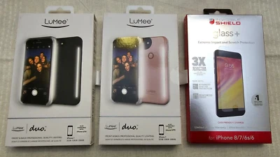 2-LuMee Duo lighted Case iPhone 6 6S 7 8 Pink/Black & 3X Sreen Protecter - Image 1 of 4