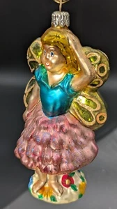 CHRISTOPHER RADKO "FLORA BELLES" BUTTERFLY FAIRY GLASS ORNAMENT PINK & BLUE - Picture 1 of 7
