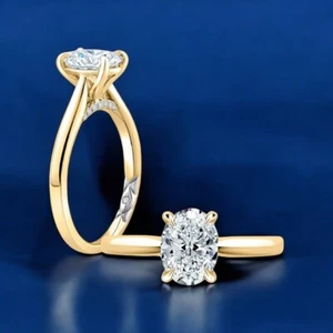 Anillo de compromiso de diamantes talla ovalada de 1,15 quilates creado en laboratorio IGI oro amarillo de 14 quilates - Imagen 1 de 12