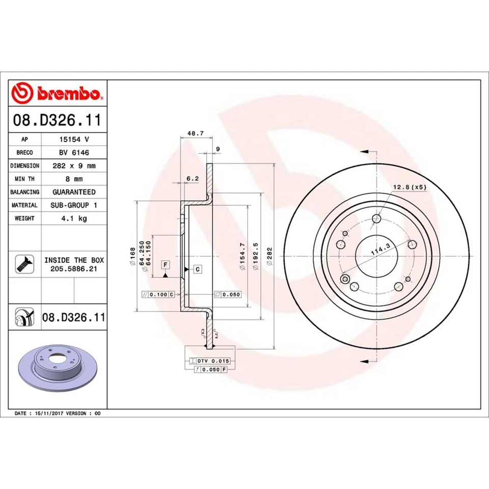 Discos de freno traseros Brembo 08.D326.11 sedán para Honda HR-V Acura ILX Accord Civic Foto 1 de 1