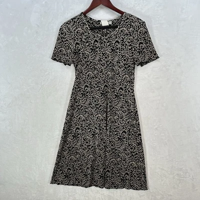 Vestido Vintage Dressbarn Mujer 6 Beige Negro Floral Arrugado Modesto Country Grunge Foto 1 de 4