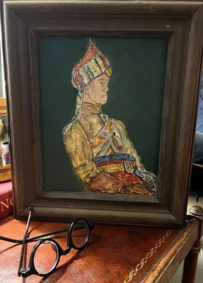 Raj Officer 1st Madras Light Infantry Oil and Gouache on Board  - Bild 1 von 4