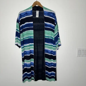 Chicos Travelers Kimono Womens Size M Blue Green Striped Duster Cardigan Sweater - Picture 1 of 9