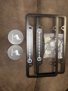Bronco metal license plate frames (pair) metal with hardware. And Car Coasters - Picture 1 of 2
