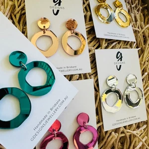 Statement Earrings - Acrylic - Hollow Organic Circle - MIRROR - You Choose Co... - Picture 1 of 15