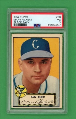 1952 Topps #50 Marv Rickert * PSA VG 3 * Chicago White Sox vintage baseball card - Image 1 of 2