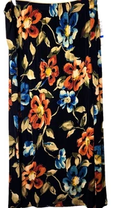Alfred Dunner Maxi Skirt XL Blk Colorul Floral Pull-On Stretch Dark Romantic NEW - Picture 1 of 10