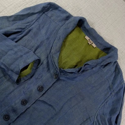 FLAX Jeanne Engelhart Linen Cardigan Blazer Jacket Lagenlook Sz L Coastal Prep - Image 1 of 4