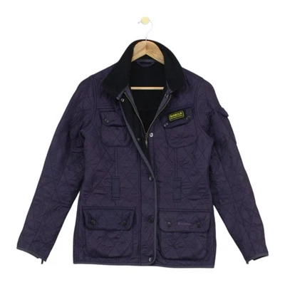 Barbour International Quilted Jacket Womens Size 8 Purple Fleece Lined Biker - Image 1 of 4