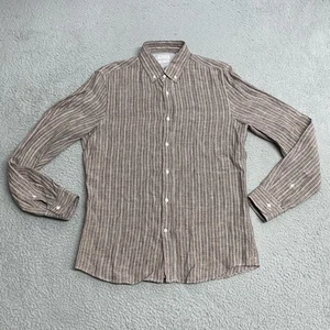 Brunello Cucinelli Hemd Herren mittelbraun gestreift Leinen Made Italy Leisure Fit - Bild 1 von 12