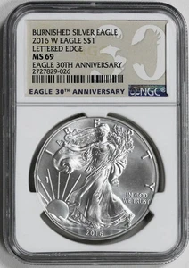 2016 W Eagle $1 - NGC MS 69 Burnished Silver Eagle Lettered Edge C110-35 - Picture 1 of 2