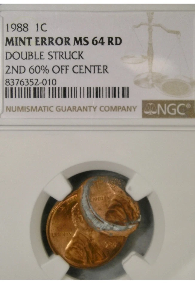 1988 Lincoln Cent  Double Struck,  60 % Off-Center  Double LIBERTY NGC MS64 - Image 1 of 4