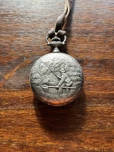 Working Vintage Arnex Mens Manual Pocket Watch Embossed Flyfishing Case - Picture 1 of 6