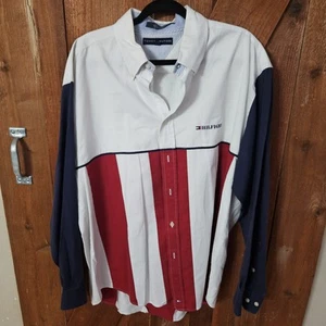 TOMMY HILFIGER Button Up Shirt XL Mens RED/WHITE/BLUE/Stripes Vintage - Picture 1 of 8