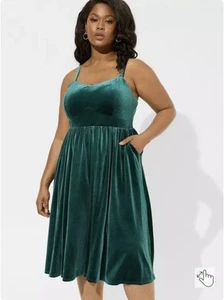 Womens Torrid Midi Velvet Sleeveless Dress Botanical Green Size 3X - Picture 1 of 11
