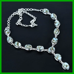 925 Sterling Silver Oval Copper Larimar Gemstone Chain Birthday Necklace Jewelry - Picture 1 of 11