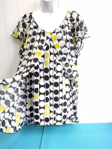 COCOMO Womens Polka Dot Short Sleeve Blouse Pleated Front Yellow Black Size 3X - Picture 1 of 10