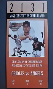 CAL RIPKEN JR. 2131 COMMEMORATIVE TICKET ORIOLES VS ANGELS SEPTEMBER 6, 1995 - Picture 1 of 2