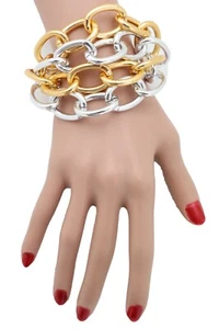 Women Silver Gold Metal Chain Thick Links Bracelet Luxurious Hot Fashion Jewelry - Picture 1 of 12