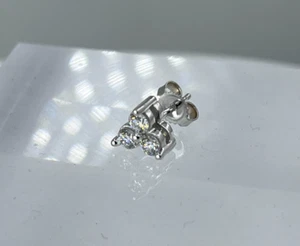 Triangle Genuine Diamonds Three-Stone Stud Single Earring 14K Solid White Gold - Picture 1 of 2