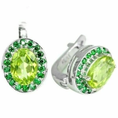 Silver Earrings Peridot Chrome Diopside Genuine Natural Gems Solid Sterling Stud - Image 1 of 4