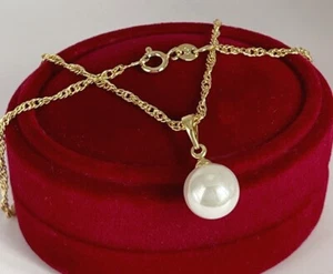 Luxus Perlen Halskette Anhänger 585er Gelbgold 14K vergoldet 45 cm Damen - Bild 1 von 7