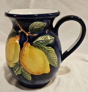 Il Veliero Anacapri Ceramic Pitcher Wiith Florentine Lemon On Navy Blue Color - Picture 1 of 8