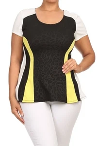 Übergröße schwarz gelb Animal Print strukturiert ausgestellt Top Stretch Hi Lo elegant - Bild 1 von 5