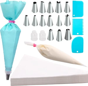 Piping Bags Pastry Bag 100PCS 2 Couplers,14 Frosting Tips 3 Cake Scraper 1 Tie, - Picture 1 of 8