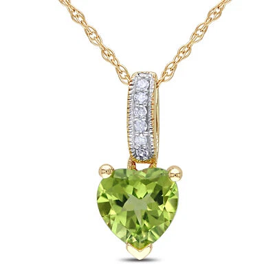 Amour 10k Yellow Gold Peridot and Diamond Accent Heart Pendant with Chain - Image 1 of 4