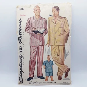 Vintage Mens Medium Pajamas Sewing Pattern Simplicity 1202 Shirt Pants CUT Y1 - Picture 1 of 6