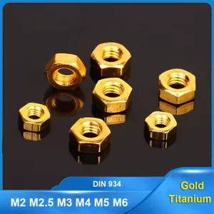 M2 M2.5 M3 M4 M5 M6 Titanium Plated Gold Hex Nuts Hexagon Nut DIN 934 Metric - Picture 1 of 8