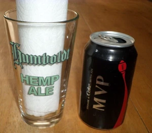 [MARIJUANA LEAF] "HUMBOLDT HEMP ALE", Pint Size, Clear Beer Glass, VINTAGE - Picture 1 of 9