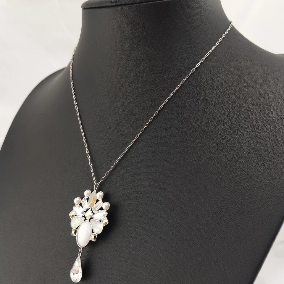 ⭐ Swarovski Halskette Collier Anhänger Strass Stein Kette Perle Silber 142 ⭐ - Bild 1 von 4