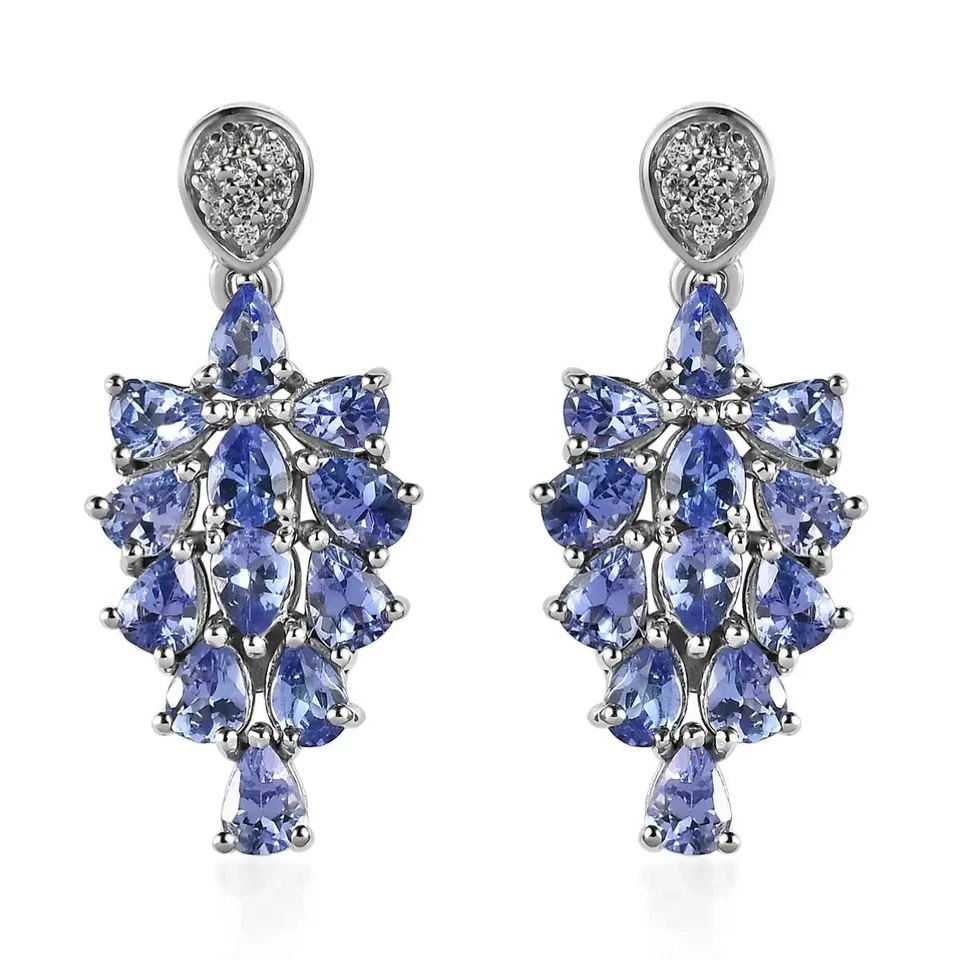 Pendientes de tanzanita y circón natural de 3,60 quilates enchapados en platino sobre plata 925 Foto 1 de 4