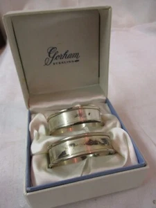 Vintage Gorham Sterling silver pair Napkin Rings #6290 monogram 'L' MIB - Picture 1 of 3