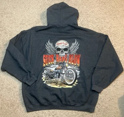Suck Bang Blow Murrells Inlet SC Biker Graphic Hoodie Gray XL?? Rare - Imagem 1 de 4