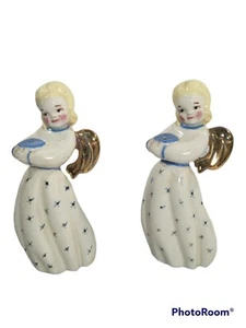 2 Vintage Angel Girl Candle Holders Ceramic HOLLAND MOLD Candlesticks - Picture 1 of 10