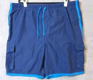 Big & Tall Men’s 1-Stripe Blue Cargo Swim Trunks by Beverly Hills Polo Club 4XL - Picture 1 of 14
