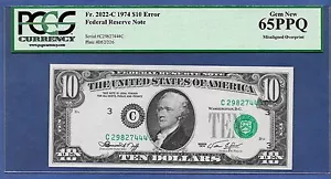 🇺🇸 1974 $10 ERROR ♚♚MISALIGNED OVERPRINT♚♚ PCGS GEM NEW 65 PPQ - Picture 1 of 4