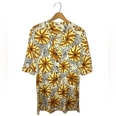 Blusa túnica TUCKER 100 % seda estampado mixto leopardo animal popover 1/4 abotonada Foto 1 de 4